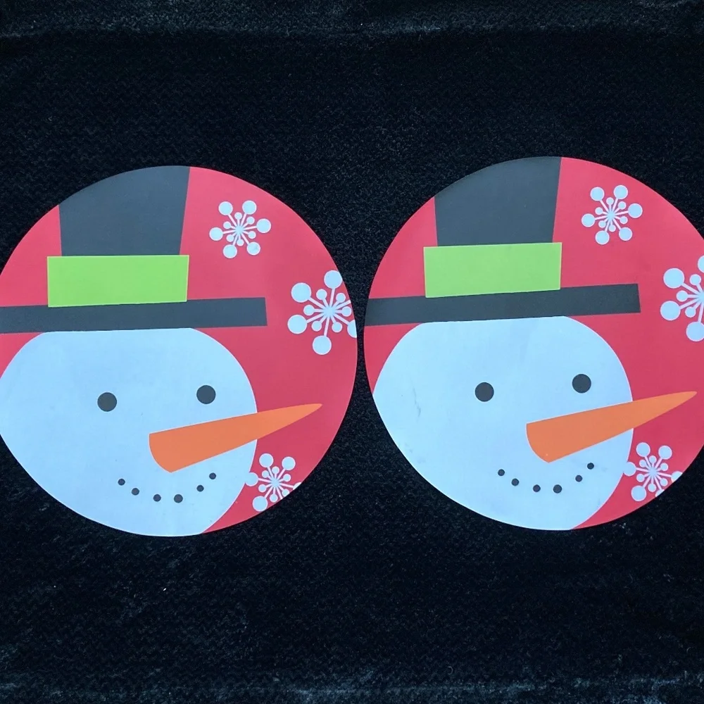 Set of 2 Round Vinyl Placemats/Snowman in Top Hat/15 Inch Diameter/EUC!